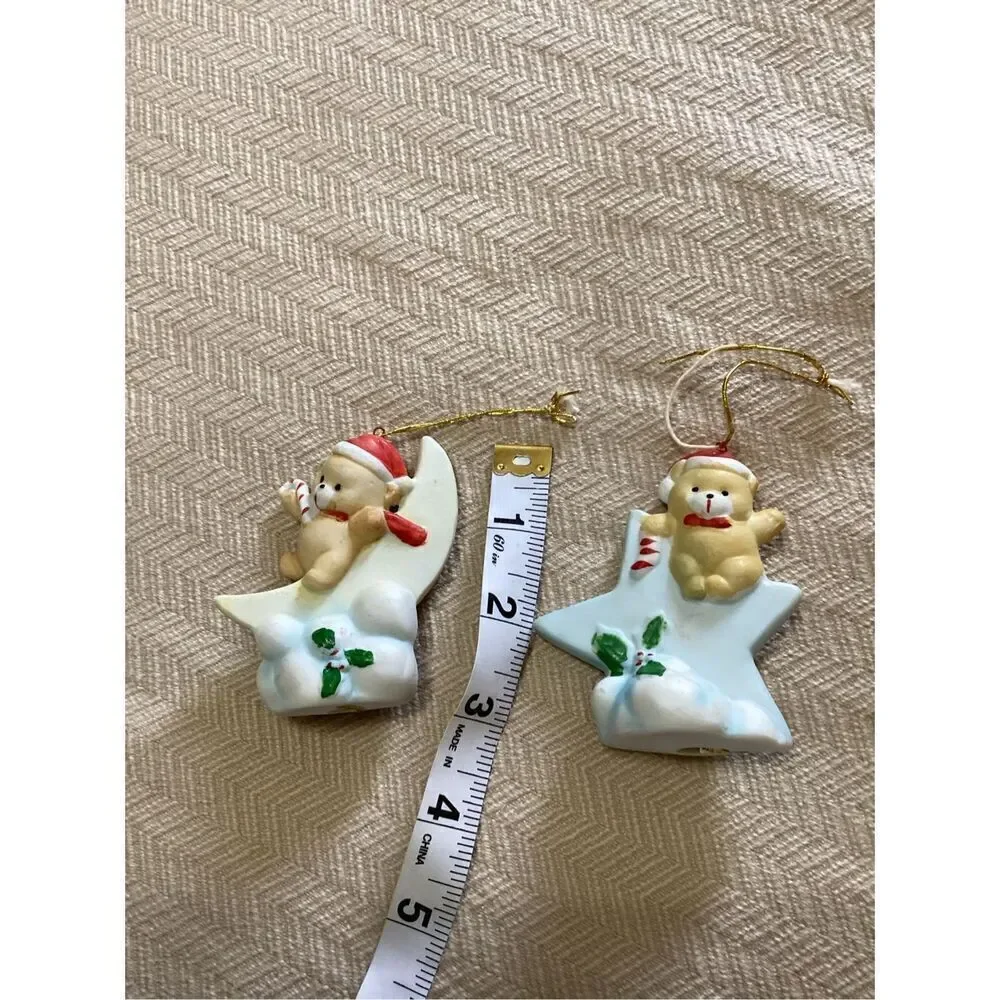 Vintage 80s Heavenly Bears Ornaments Set of 2